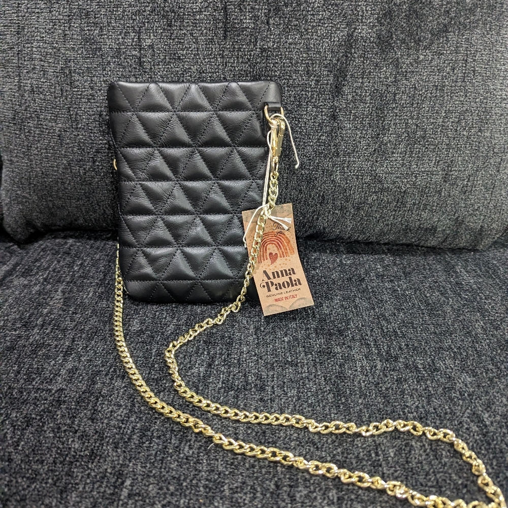 NWT Anna Paola genuine leather quilted crossbody purse